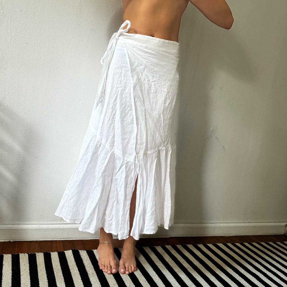 J crew white A-line long white linen skirt